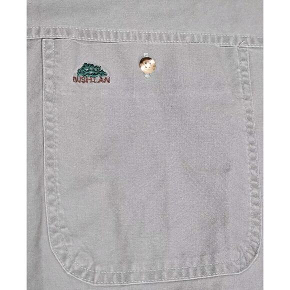 Vintage Bushlan Short Sleeve Button-Up Shirt USA Green Cotton Pockets Logo Men L - Picture 6 of 8
